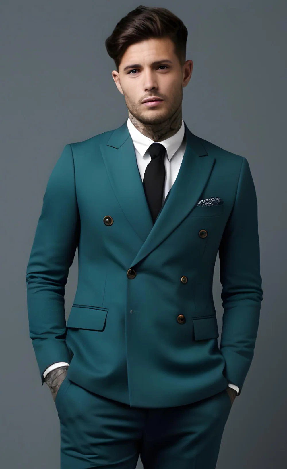 Men's Teal Blue Double-Breasted Suit